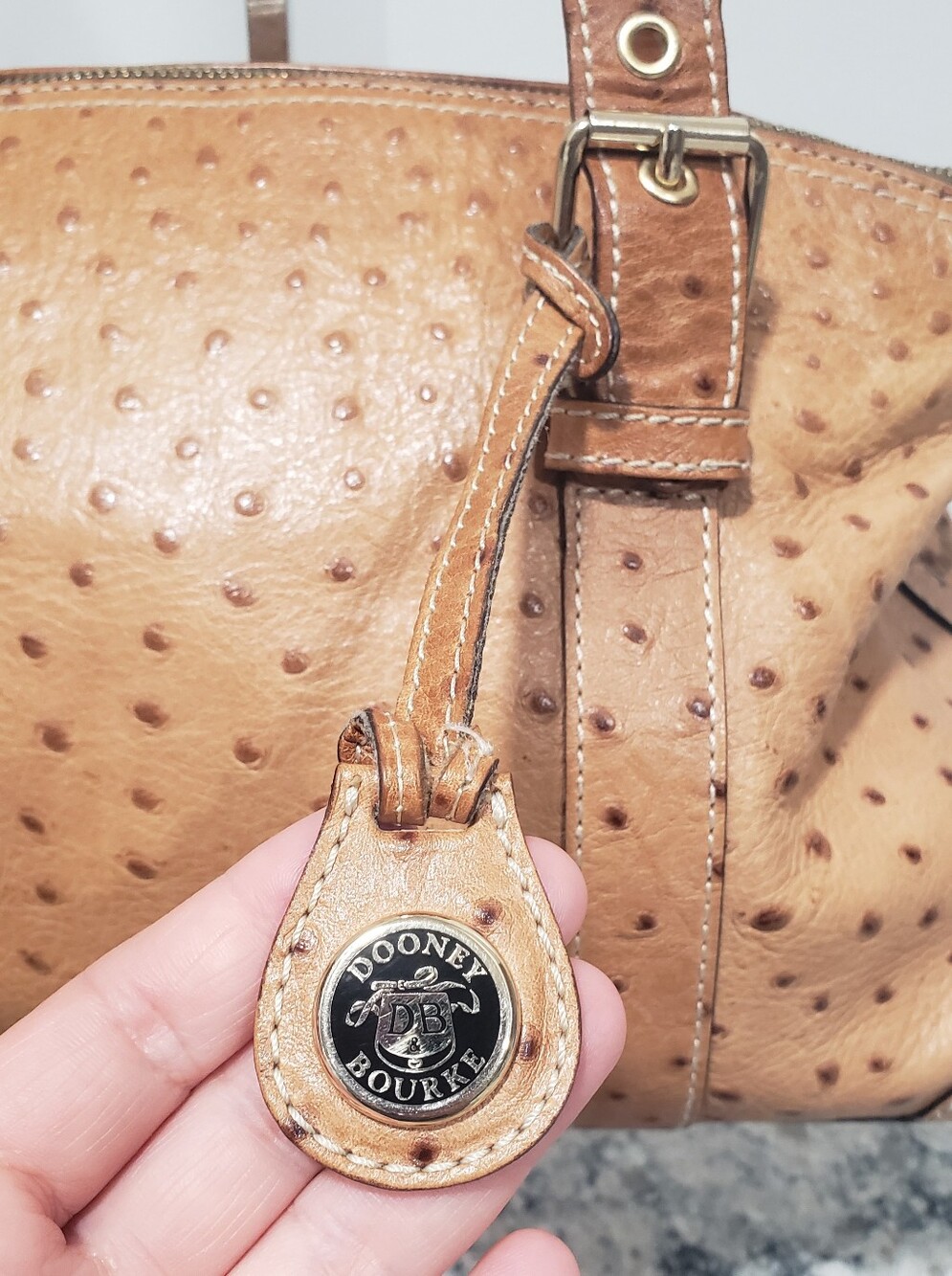 DOONEY & BOURKE Ostrich Embossed Leather Shoulder Satchel Set In Peanut - Picture 9 of 16